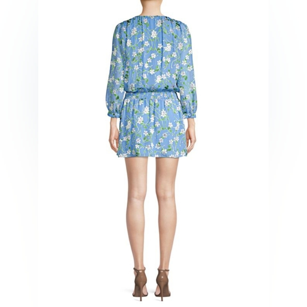 Alice + Olivia Adaline Smocked Popover Dress Blue White Mini Dress 0 - Picture 2 of 5